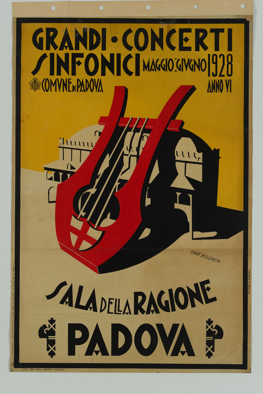 grande lira appoggiata sul Palazzo della Regione a Padova (manifesto) di Boldrin Cesare - ambito italiano (sec. XX)