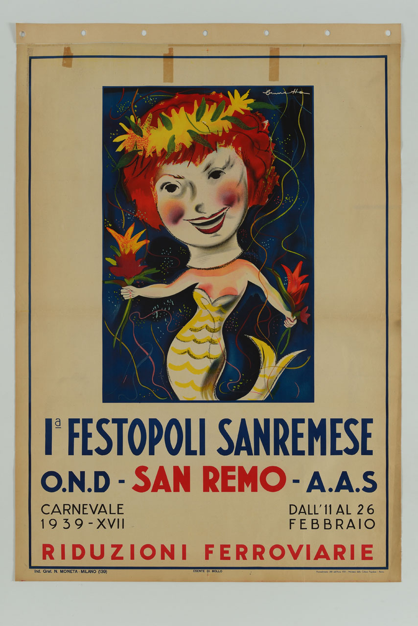 sirena con fiori tra le mani (manifesto) di Moretti Bruna detta Brunetta (sec. XX)