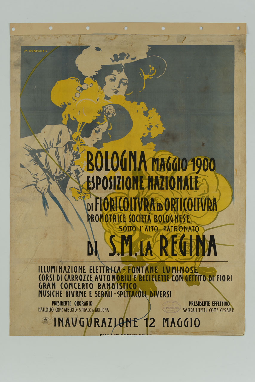 due donne con cappellino annusano un grosso mazzo di rose (manifesto) di Dudovich Marcello (sec. XX)