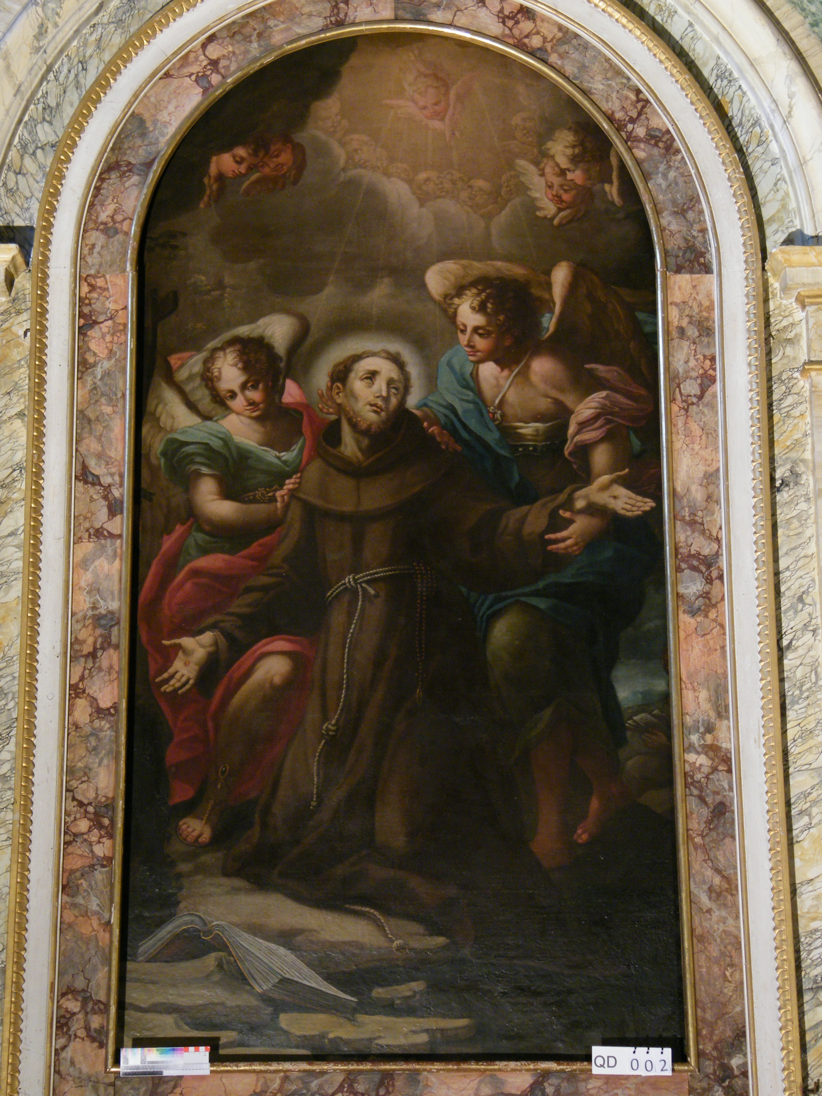 San Francesco d'Assisi sostenuto da due angeli dopo aver ricevuto le stimmate (pala d'altare) di Ricci Filippo (sec. XVIII)