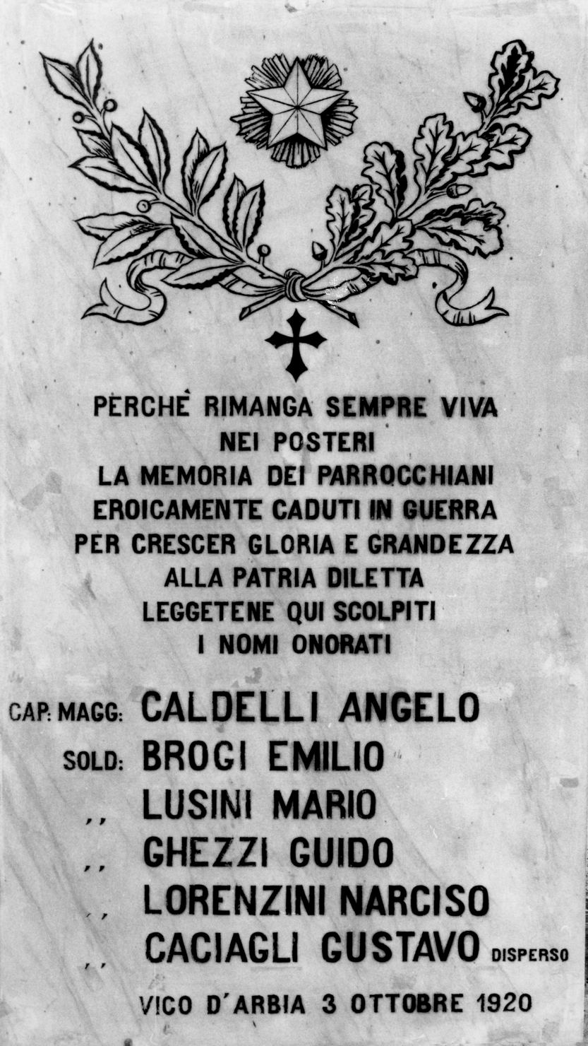 lapide commemorativa ai caduti - bottega toscana (sec. XX)