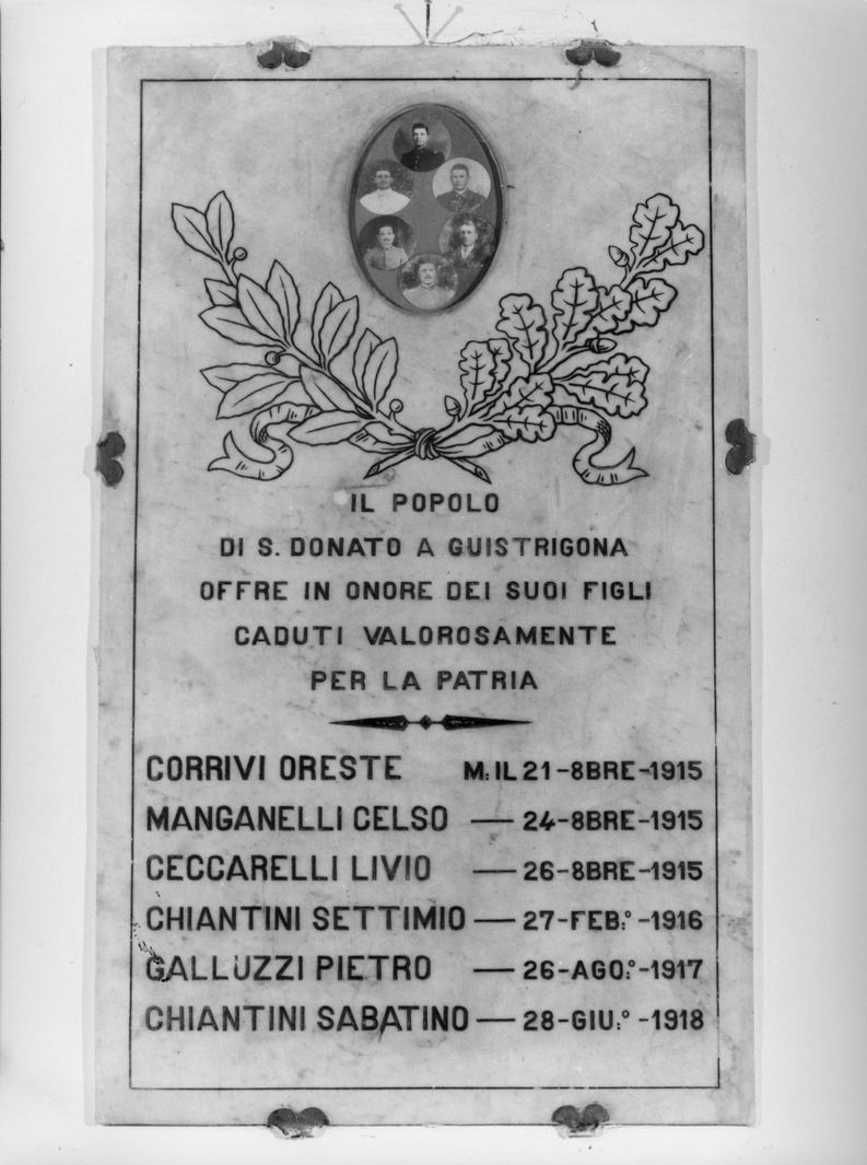 lapide commemorativa ai caduti - bottega toscana (sec. XX)
