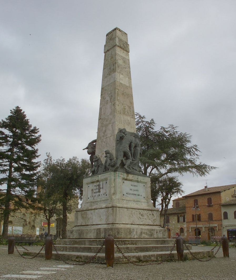 Il Combattimento/ Il lavoro dei campi, Soldati in combattimento/ La patria Italia allontana il soldato dal lavoro nei campi (monumento ai caduti - ad obelisco) di Castellucci Giuseppe (sec. XX)