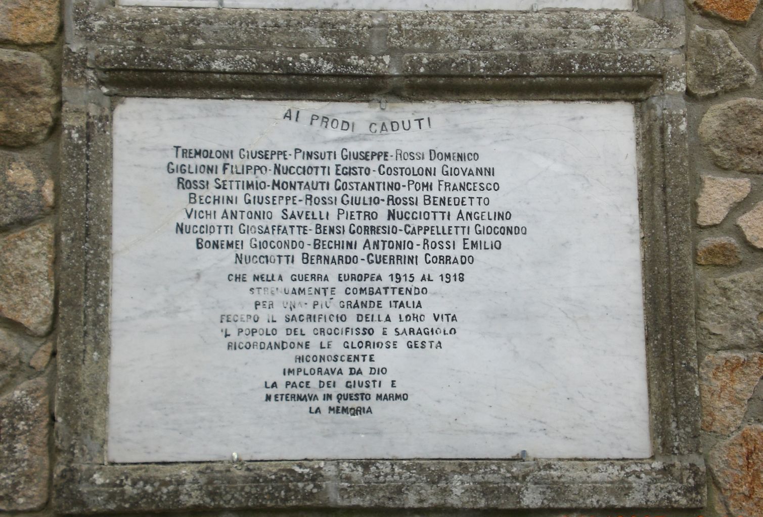 lapide commemorativa ai caduti - bottega toscana (sec. XX)