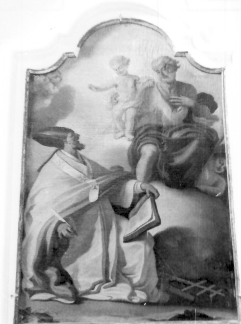 Sant'Agostino che contempla in estasi S. Giuseppe e Gesù Bambino (dipinto, opera isolata) di Velpi Aloisio (attribuito) - bottega Italia meridionale (sec. XVIII)