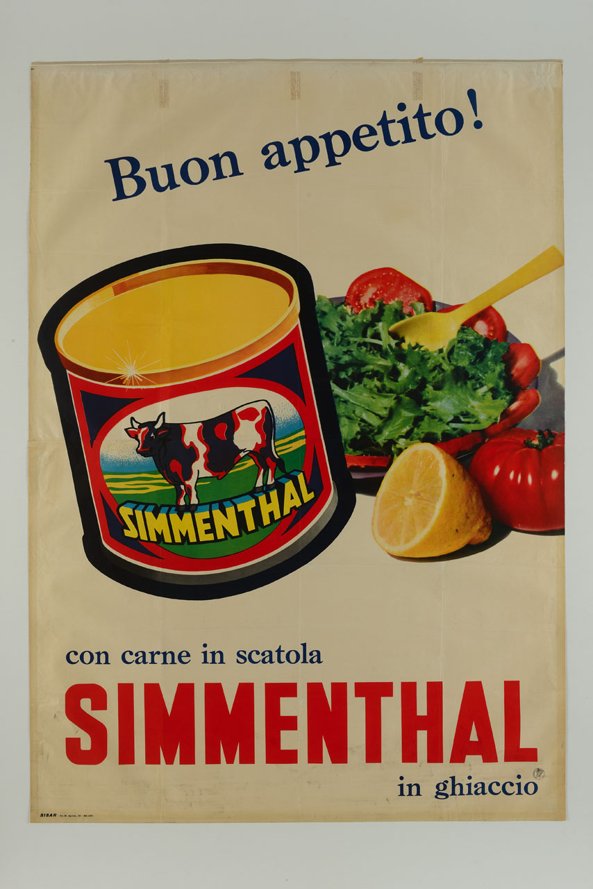 scatoletta di carne, frutta e verdura (manifesto) - ambito italiano (sec. XX)