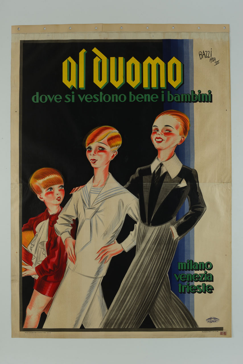 tre bambini (manifesto) di Bazzi Mario (sec. XX)