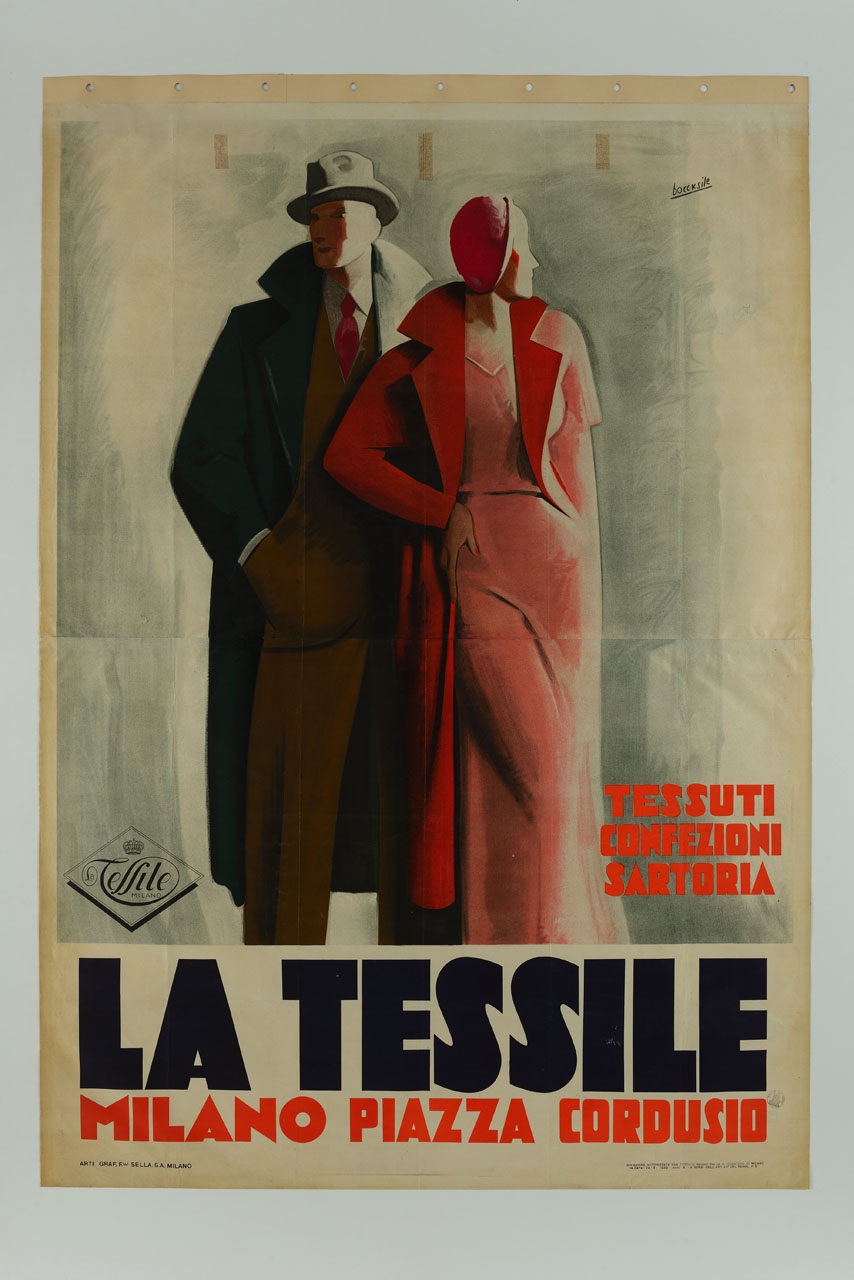 coppia posa in abiti da sartoria (manifesto) di Boccasile Gino (sec. XX)