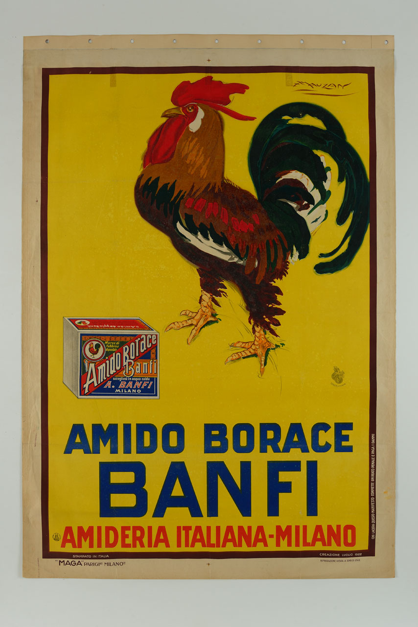 gallo con scatola di amido borace (manifesto) di Mauzan Achille Luciano, MAGA (sec. XX)