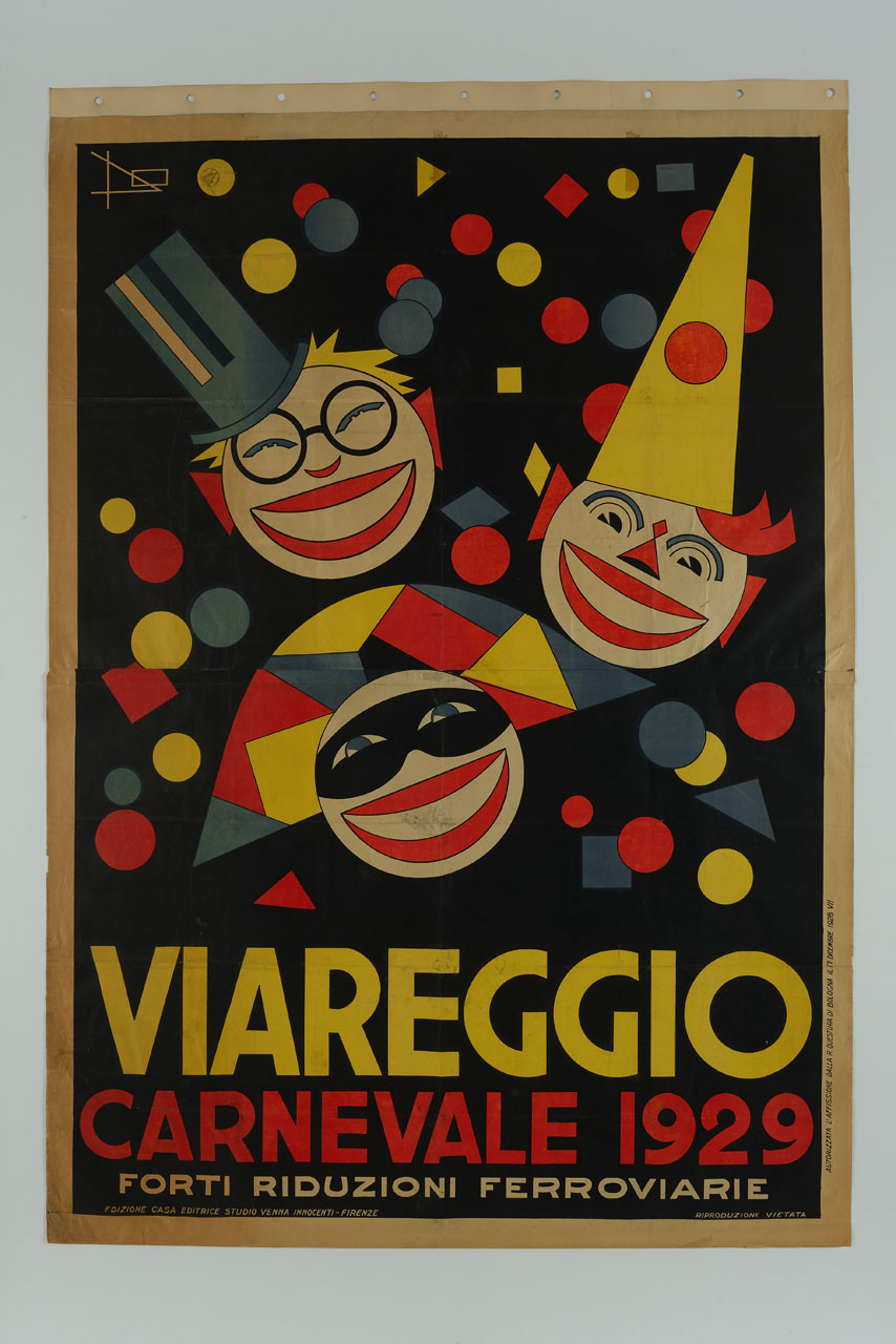 tre maschere di carnevale (manifesto) di Do - ambito italiano (sec. XX)