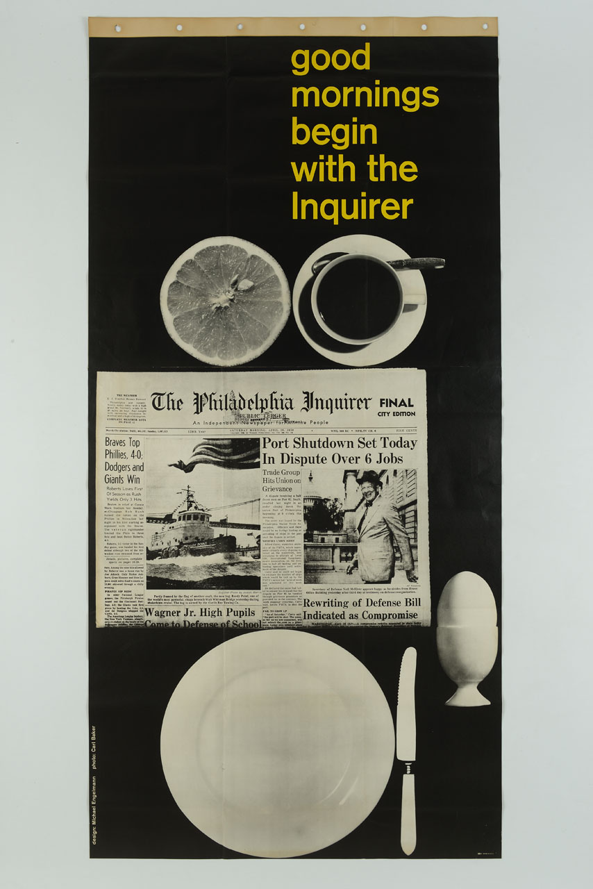 apparecchiatura per colazione all'inglese con giornale (manifesto) di Engelmann Michael (sec. XX)