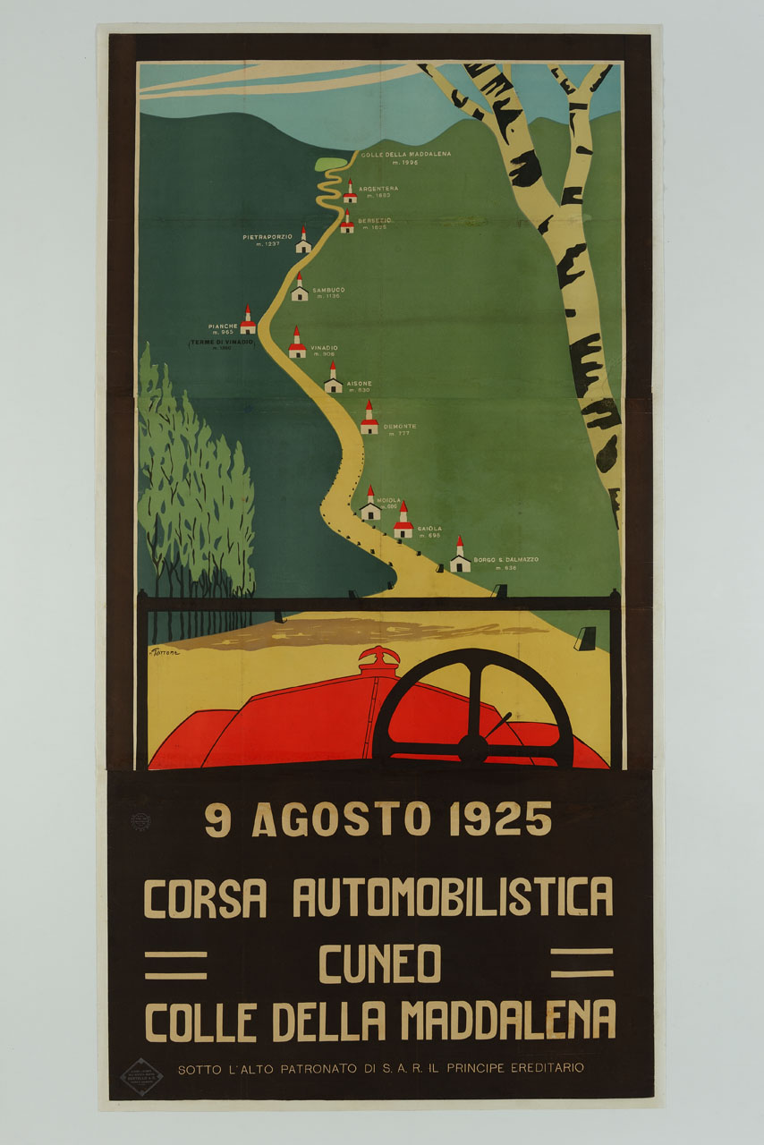 parabrezza di automobile indirizzata verso un itinerario (manifesto) di Garront R - ambito italiano (sec. XX)