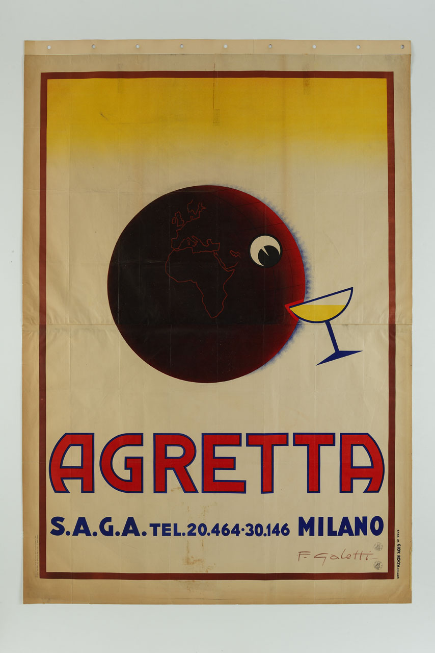 mapppamondo beve da un calice (manifesto) di Galetti F - ambito italiano (sec. XX)