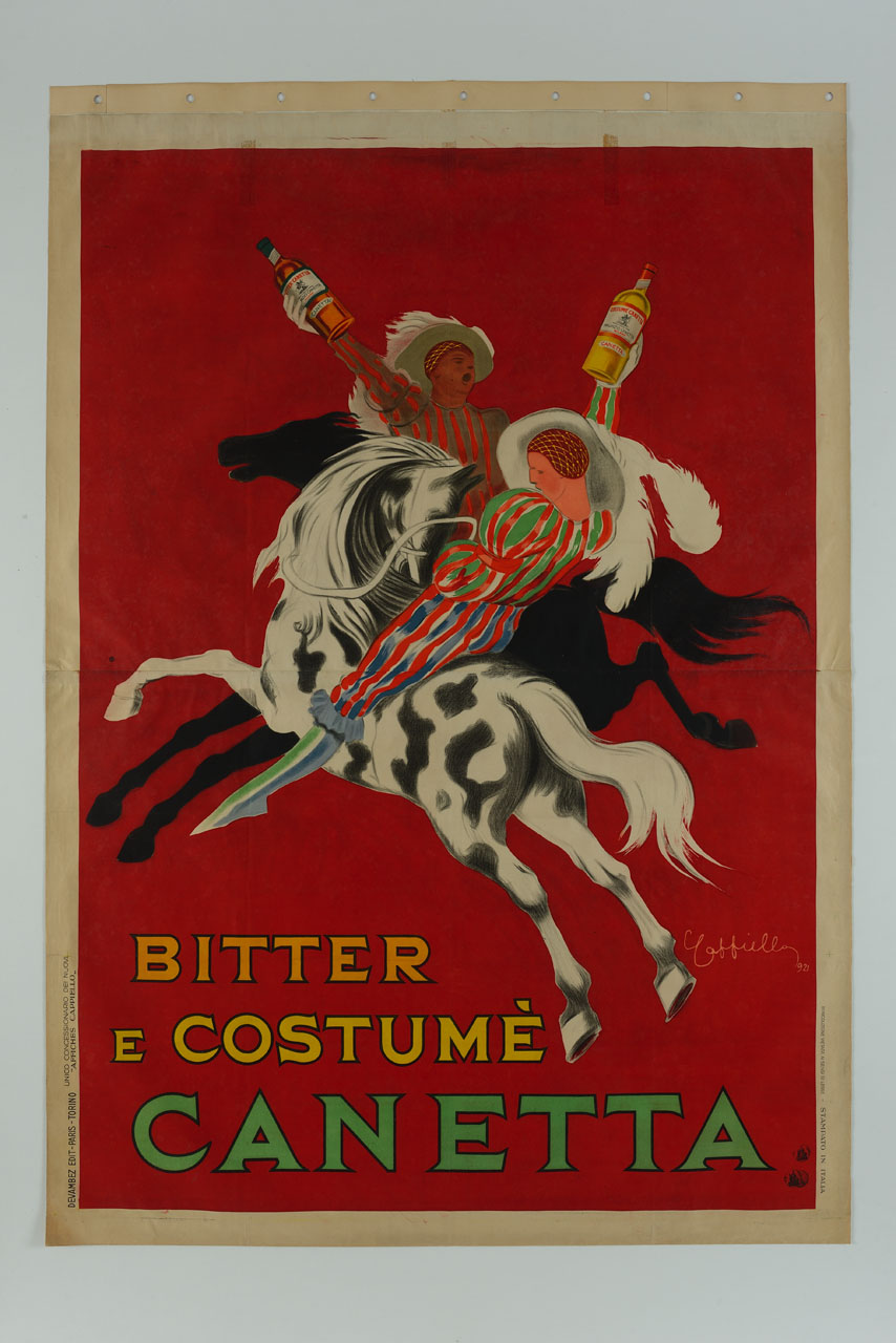 due cavalieri vestiti da torneo si affrontano con delle bottiglie in mano (manifesto) di Cappiello Leonetto (sec. XX)