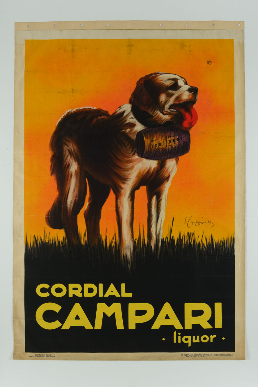 cane sanbernardo con botticella sotto il mento (manifesto) di Cappiello Leonetto (sec. XX)