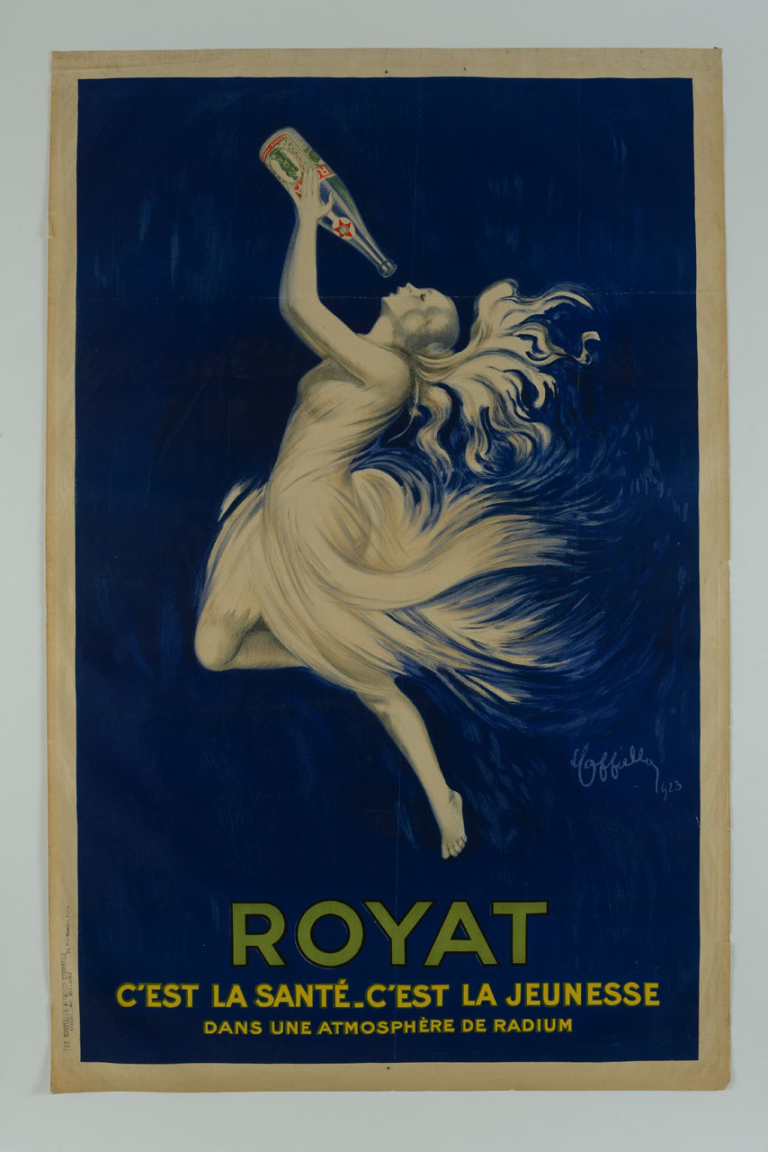 figura femminile beve da una bottiglia di vetro (manifesto) di Cappiello Leonetto (sec. XX)