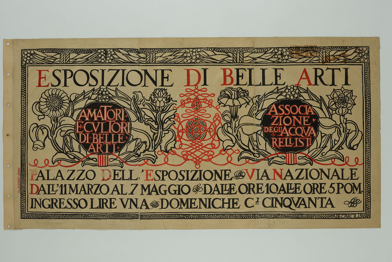 scritte pubblicitarie entro cornice floreale (manifesto) di De Carolis Adolfo (sec. XIX)