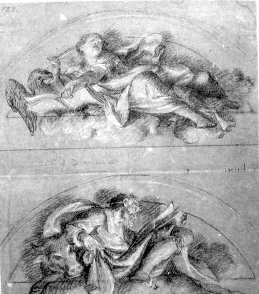 Gli Evangelisti San Giovanni e San Luca, evangelisti (disegno) di Nocchi Bernardino (terzo quarto sec. XVIII)
