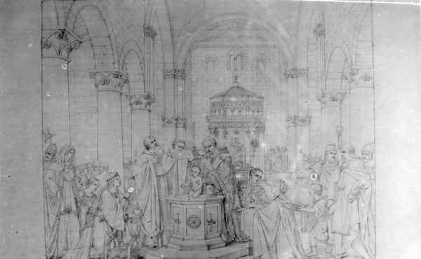battesimo di Adaloaldo (disegno) di Nocchi Pietro (metà sec. XIX)