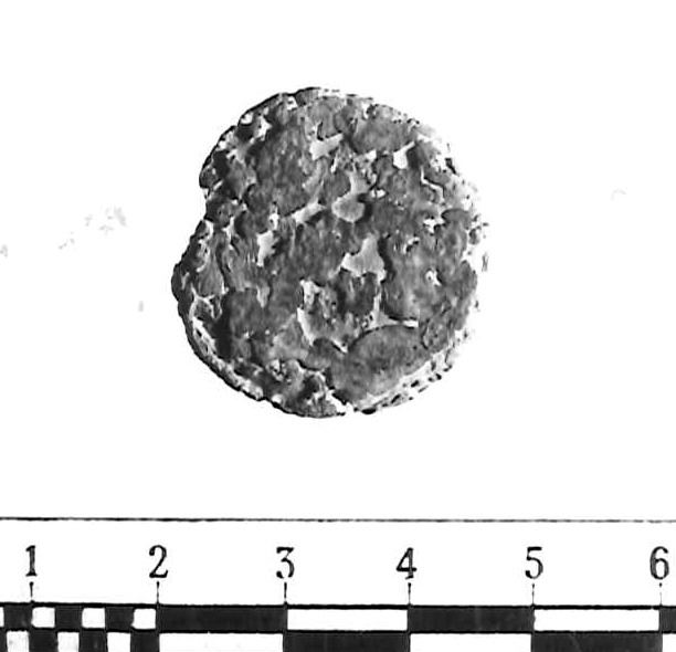 R/ Testa elmata di Minerva a destra; sopra, quattro globetti (non visibili); V/ Prora di nave a destra; sotto, quattro globetti (non visibili) (triente) (sec. III a.C)