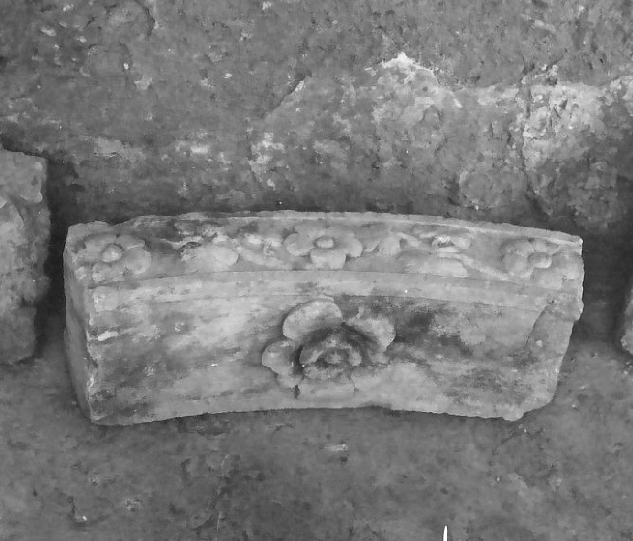 decorazione plastica, frammento - bottega calabrese (fine/ inizio secc. XVI/ XVII)