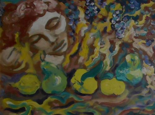 Donna con frutta, figura femminile (dipinto, opera isolata) di Levi Carlo (XX)