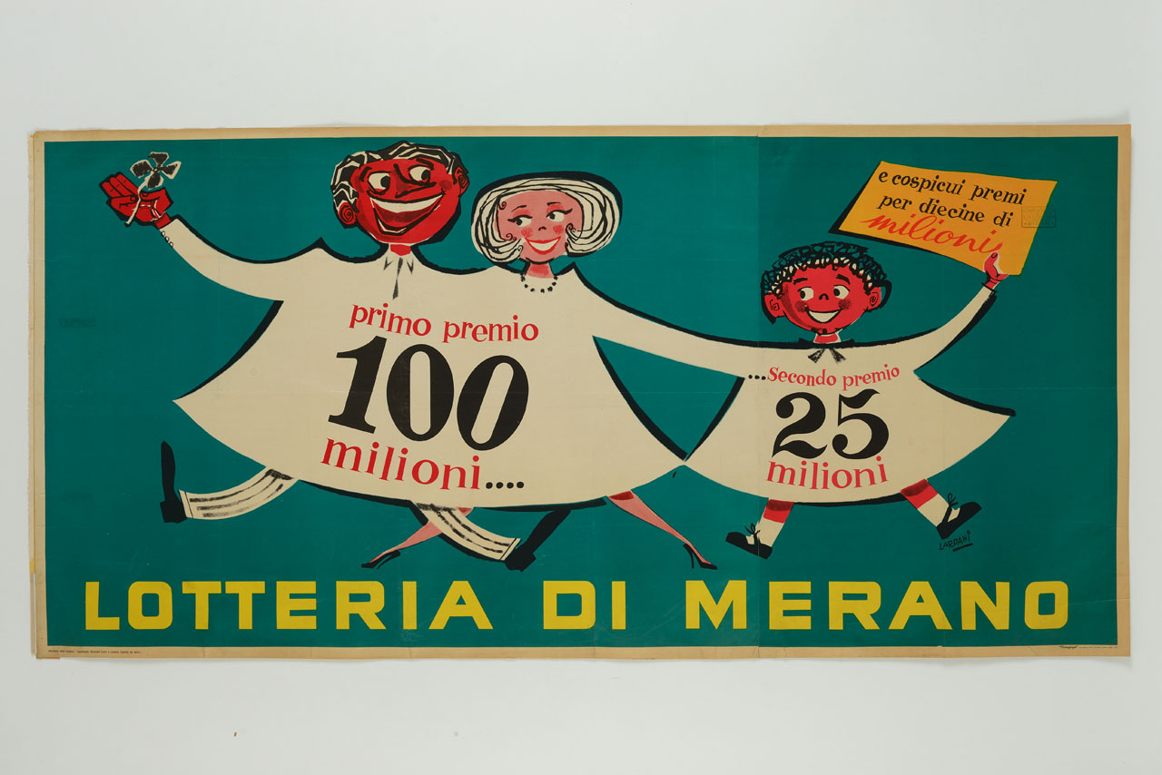 uomo donna e bambino con quadrifoglio e cartello (manifesto, stampa composita) di Lardani Igino detto Lardani Gigi (sec. XX)