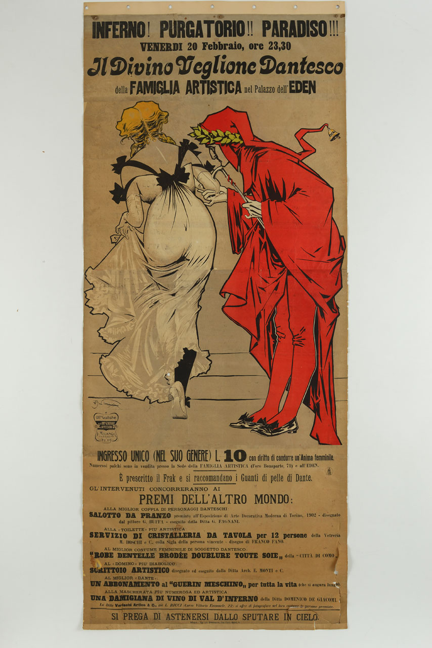 due figure mascherate (manifesto, stampa composita) di Villa Aleardo (sec. XX)
