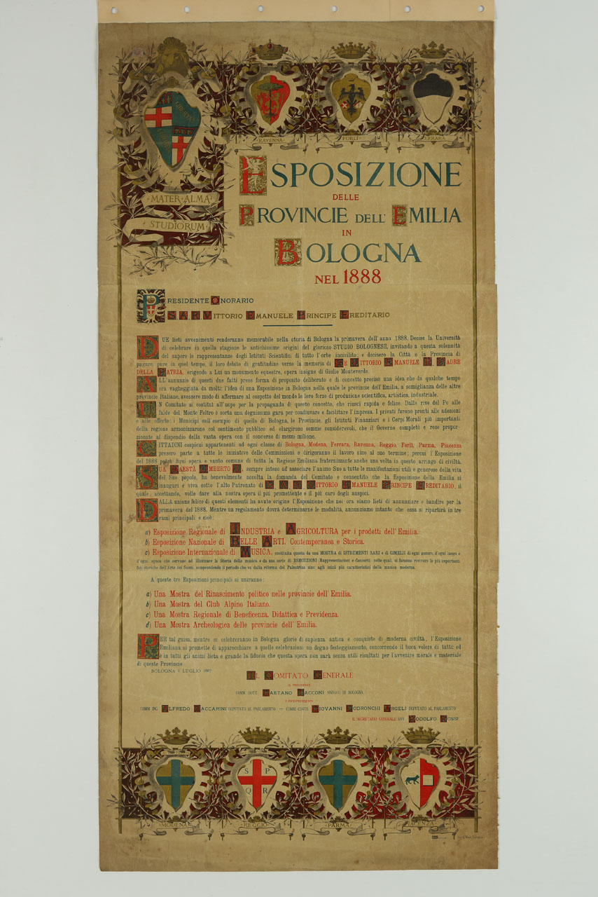 iscrizione con iniziali miniate e stemmi civici (manifesto, stampa composita) di Sezanne Augusto (sec. XIX)