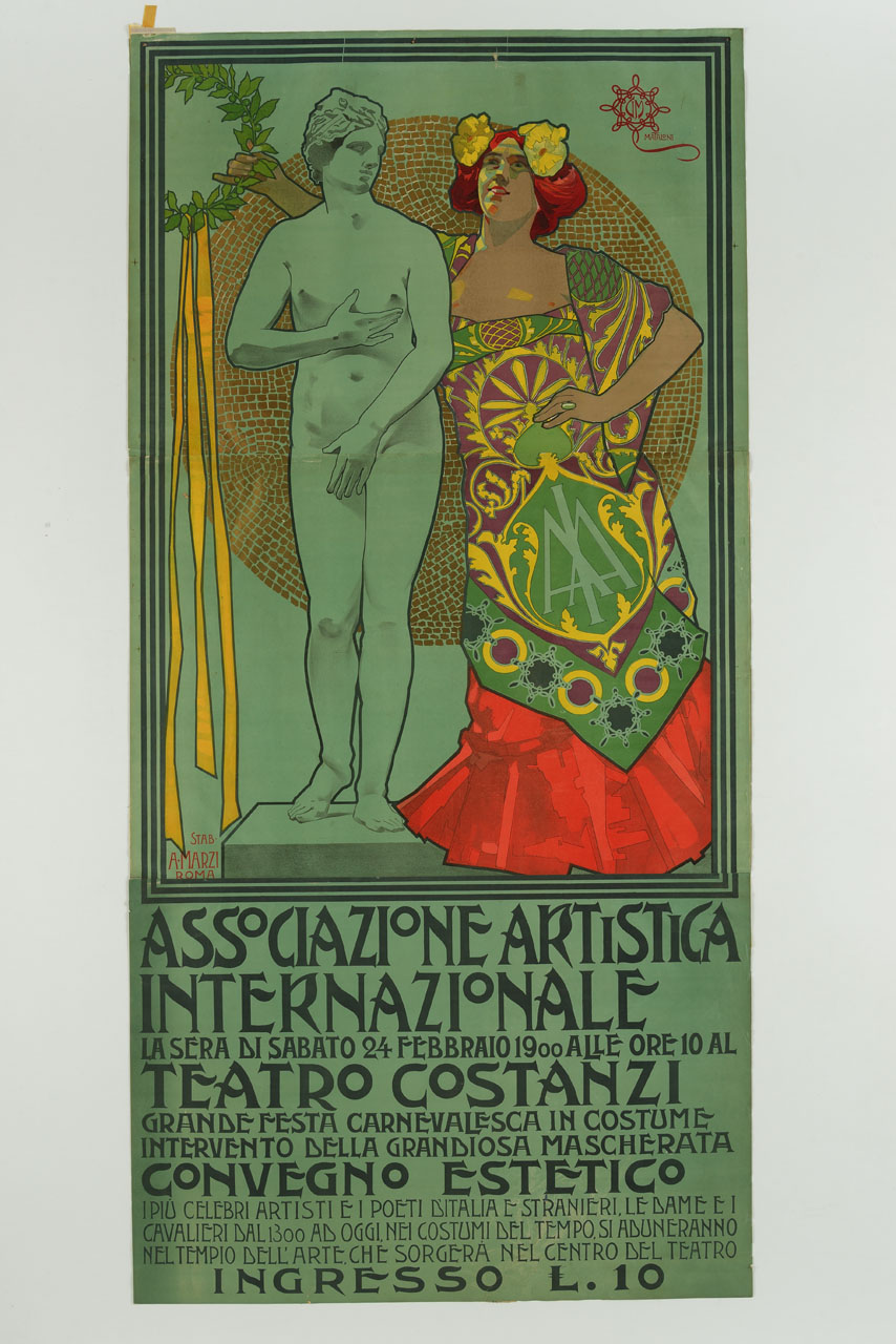 figura femminile accanto alla Venere Capitolina (manifesto, stampa composita) di Mataloni Giovanni Maria (sec. XX)