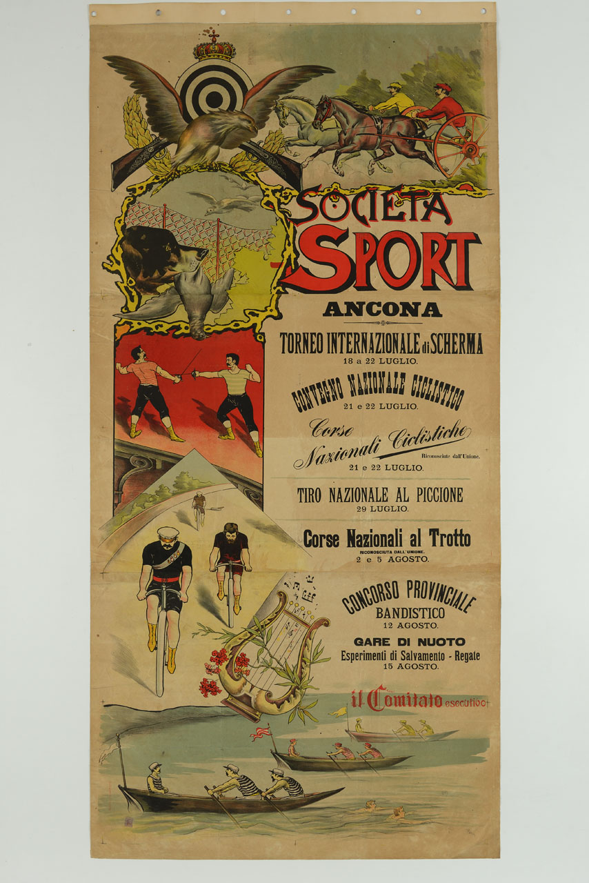 scene di vari sport (manifesto, stampa composita) di Pagani - ambito italiano (sec. XX)
