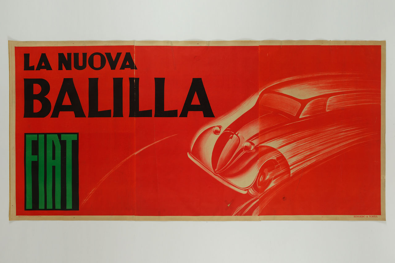 automobile in corsa su sfondo rosso (manifesto, stampa composita) - ambito italiano (sec. XX)
