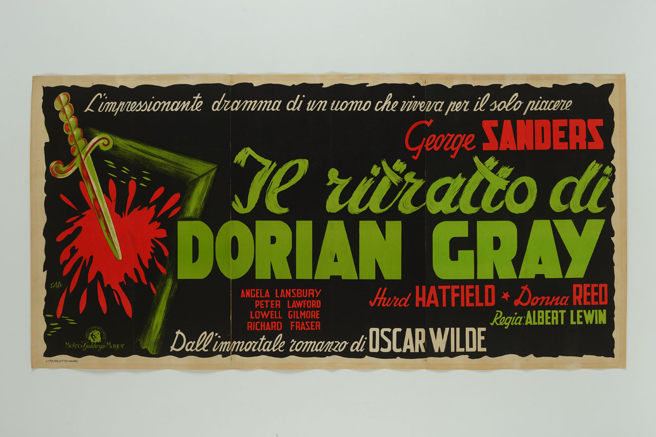 pugnale con macchia di sangue sovrapposta alla cornice di un quadro (manifesto, stampa composita) di Sap - ambito italiano (sec. XX)