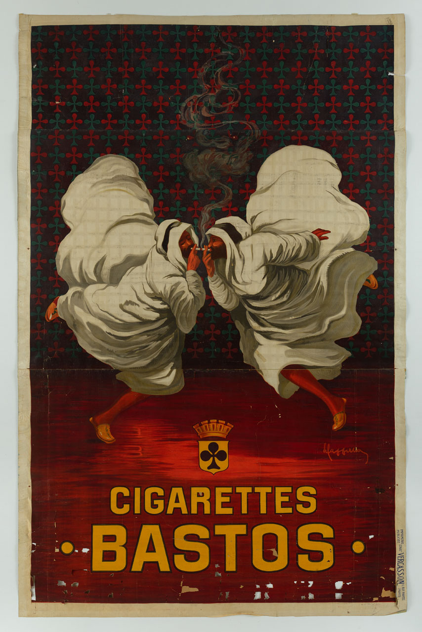 due arabi danzanti si accendono una sigaretta (manifesto, stampa composita) di Cappiello Leonetto (sec. XX)