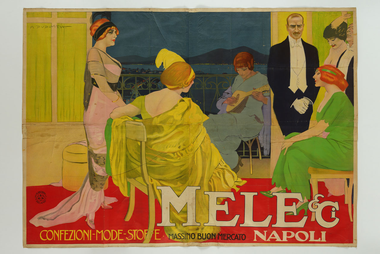 uomini e donne in un salotto con vista sul golfo di Napoli (manifesto, stampa composita) di Dudovich Marcello (sec. XX)