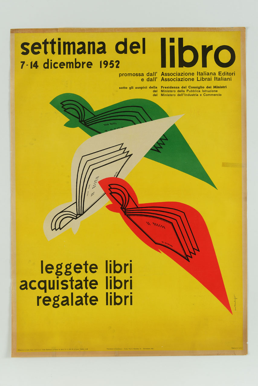 libri nei colori della bandiera italiana (manifesto) di Santambrogio Diego (sec. XX)