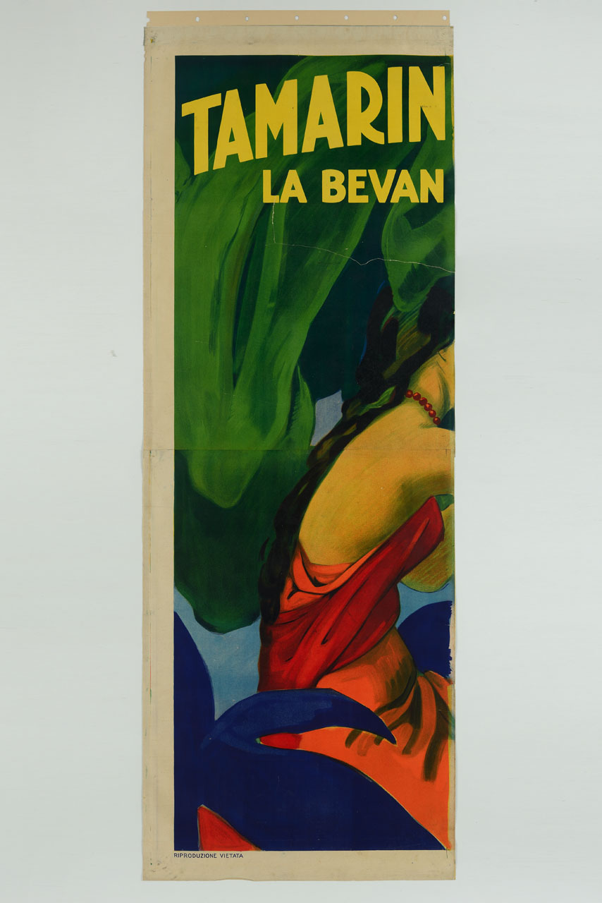 una donna circondata da piante riempie un bicchiere da una bottiglia (manifesto, stampa composita) di Dudovich Marcello (sec. XX)