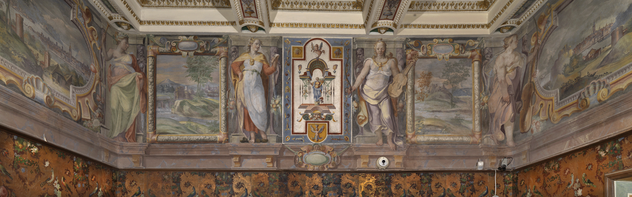 Tersicore (dipinto murale, elemento d'insieme) di Lombardelli Giovanni Battista detto Montano (attribuito) (sec. XVI)