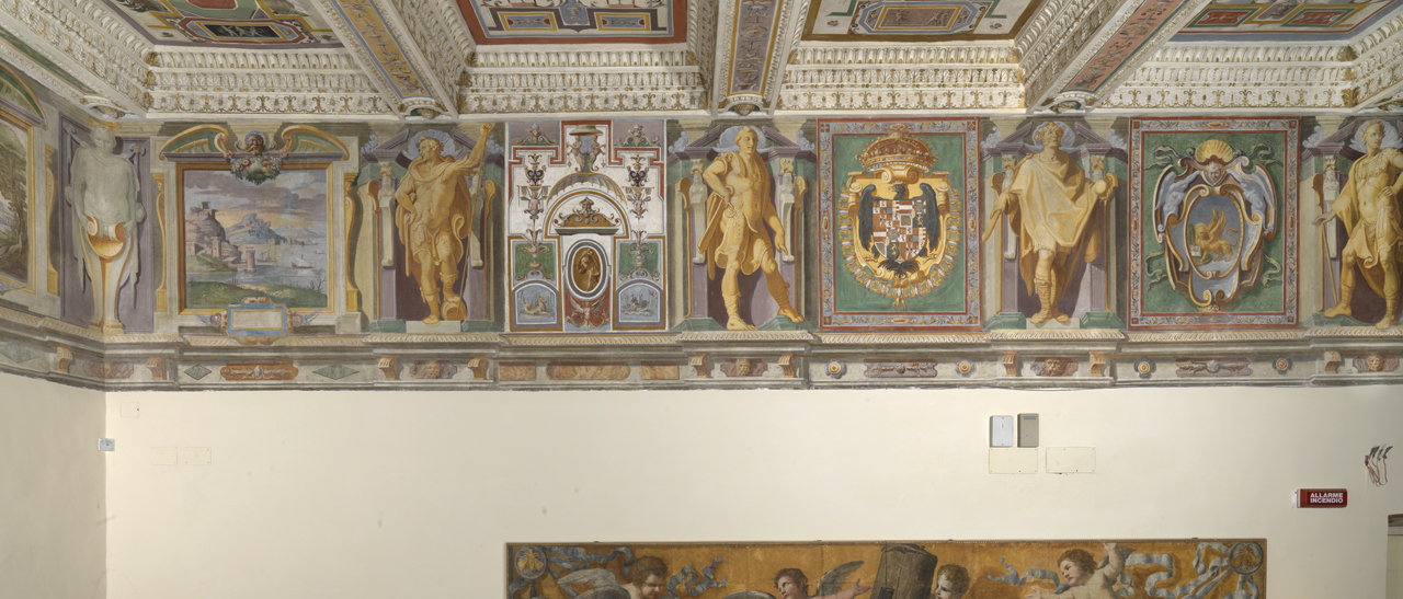 Stemma di Carlo V d'Asburgo (dipinto murale, elemento d'insieme) di Motta Raffaellino detto Raffaellino da Reggio (cerchia) (sec. XVI)
