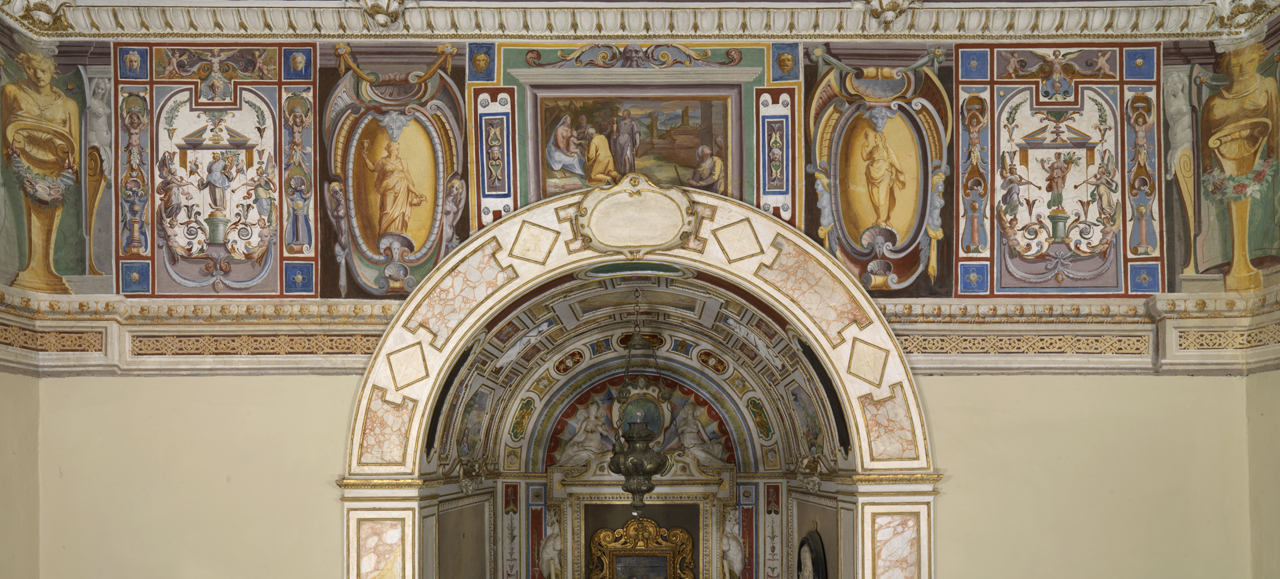 Temperanza (dipinto murale, elemento d'insieme) di Motta Raffaellino detto Raffaellino da Reggio (e aiuti) (sec. XVI)