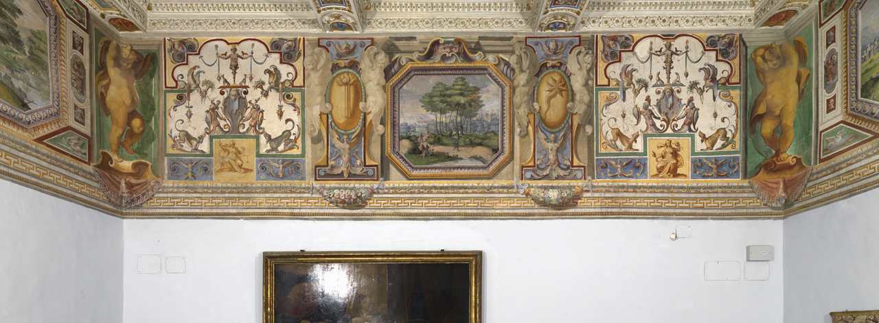 paesaggio ideale/ paesaggio con alberi (dipinto murale, elemento d'insieme) di Motta Raffaellino detto Raffaellino da Reggio (e aiuti) (sec. XVI)