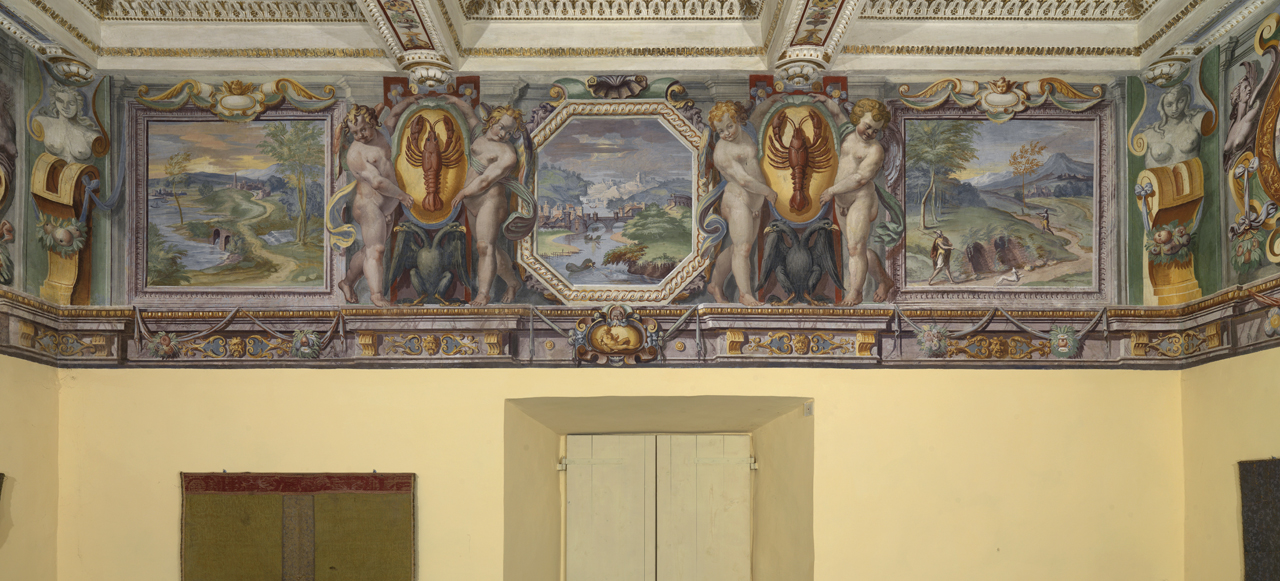 paesaggio/ fregio/ emblema (dipinto murale, ciclo) di Motta Raffaellino detto Raffaellino da Reggio (e aiuti) (sec. XVI)