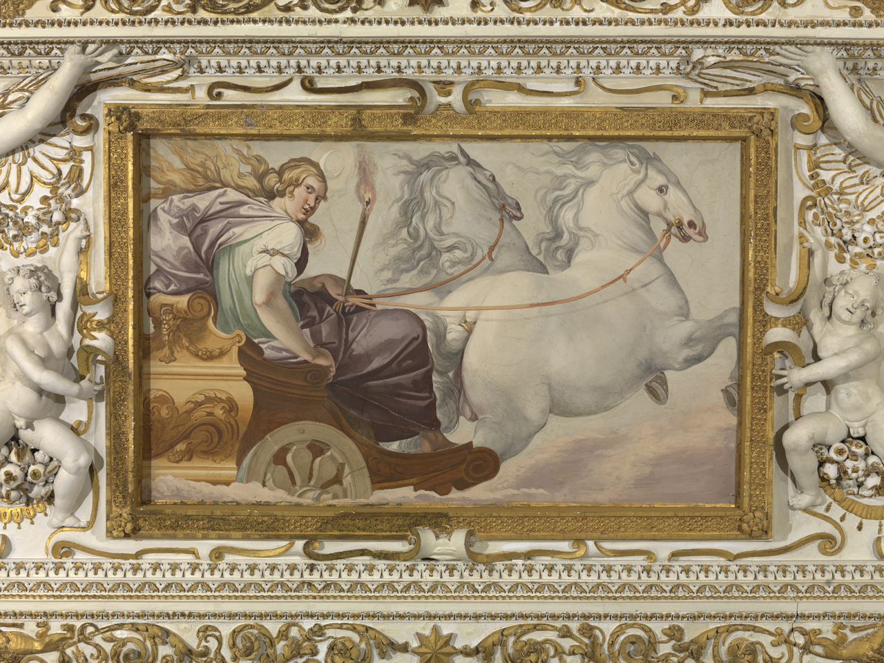 Diana dea della luna (dipinto murale, elemento d'insieme) di Cesari Giuseppe detto Cavalier d'Arpino (e aiuti), Ganassini Marzio (attribuito), Bazzichelli Marcantonio (attribuito) (sec. XVII)
