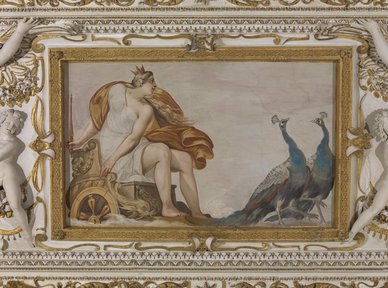 Giunone (dipinto murale, elemento d'insieme) di Cesari Giuseppe detto Cavalier d'Arpino (e aiuti), Bazzichelli Marcantonio (attribuito), Regnicolo Pasquale (attribuito) (sec. XVII)