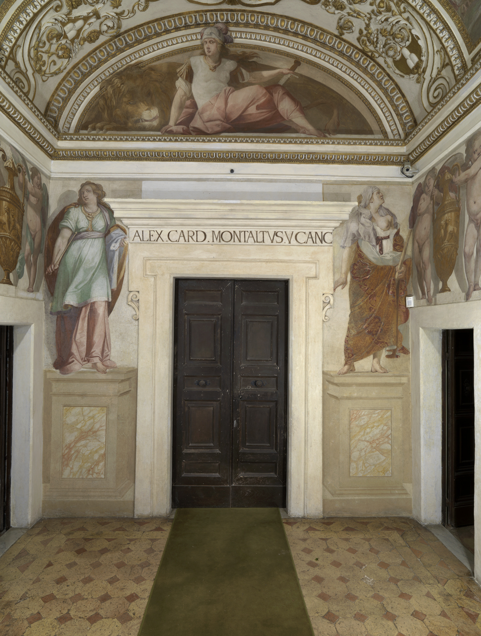 figure allegoriche femminili/ vaso con fiori/ angioletti con anfora (dipinto murale, complesso decorativo) di Tassi Agostino (e aiuti) (sec. XVII)