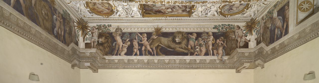 putti e leoni con elementi araldici (decorazione pittorica, complesso decorativo) di Tassi Agostino (e aiuti), Cesari Giuseppe detto Cavalier d'Arpino (attribuito) (sec. XVII)