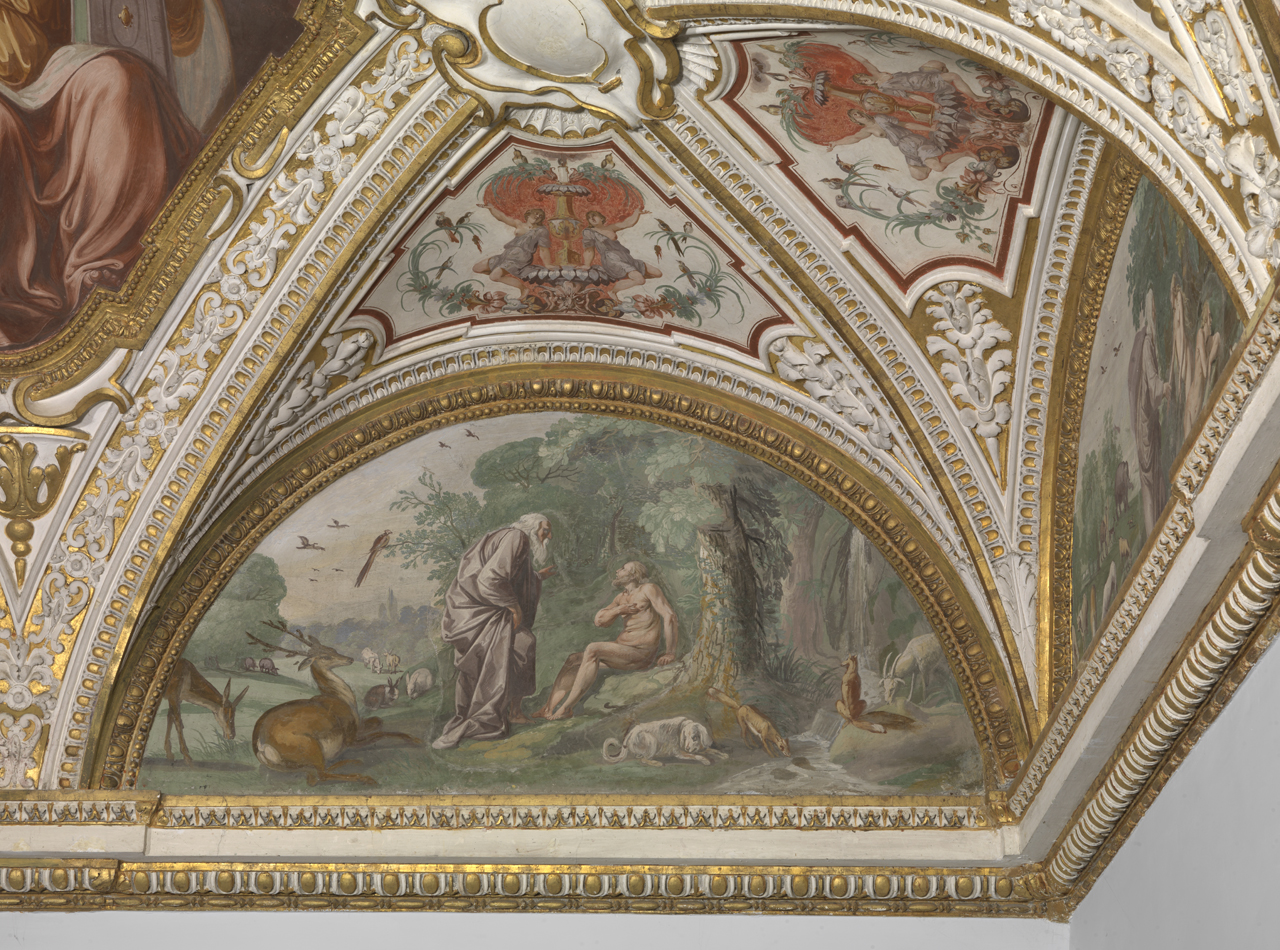 creazione di Adamo e paradiso terrestre (dipinto murale, elemento d'insieme) di Tassi Agostino (attribuito) (sec. XVII)