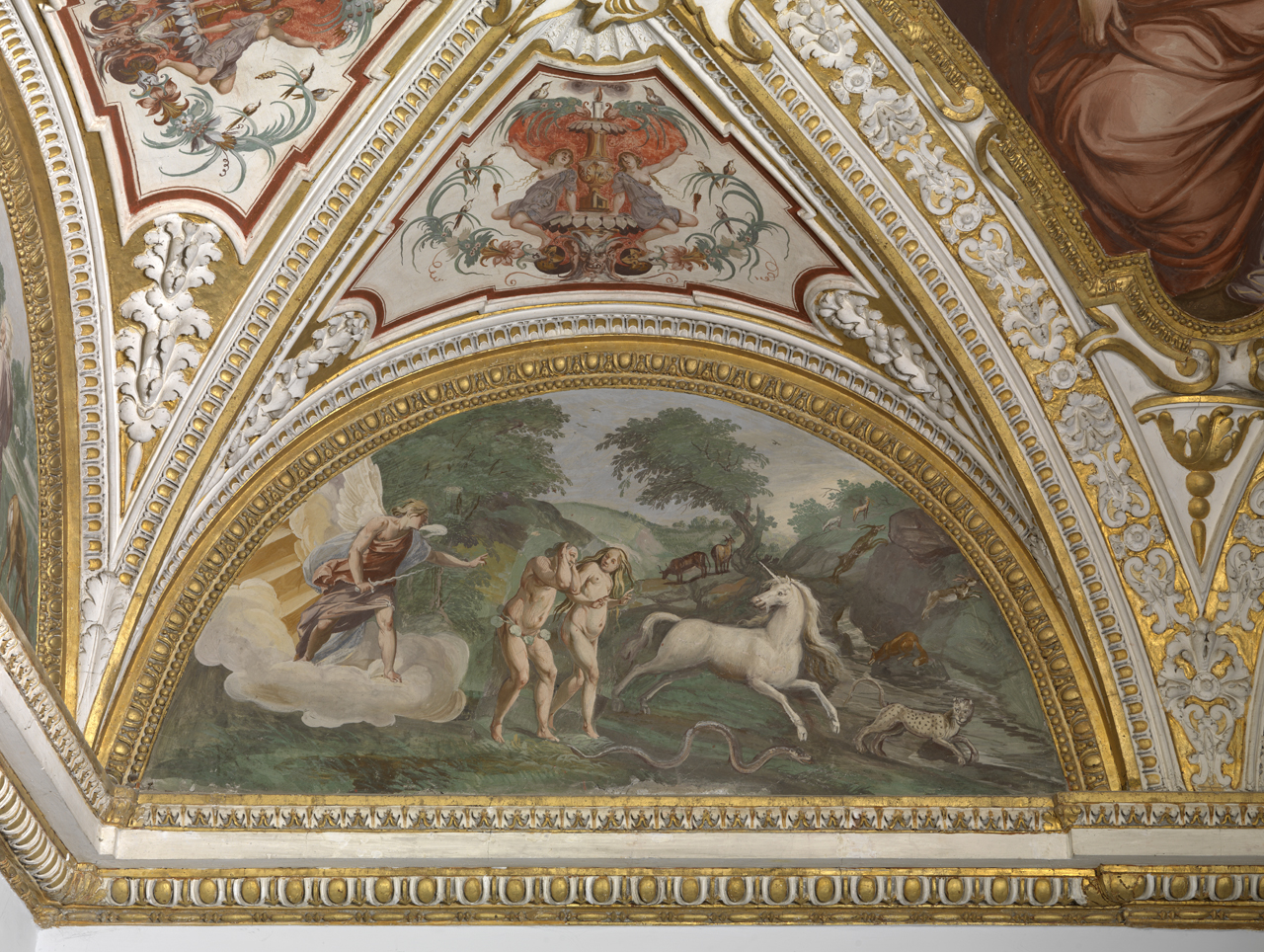 Adamo ed Eva cacciati dal paradiso terrestre (dipinto murale, elemento d'insieme) di Tassi Agostino (attribuito) (sec. XVII)
