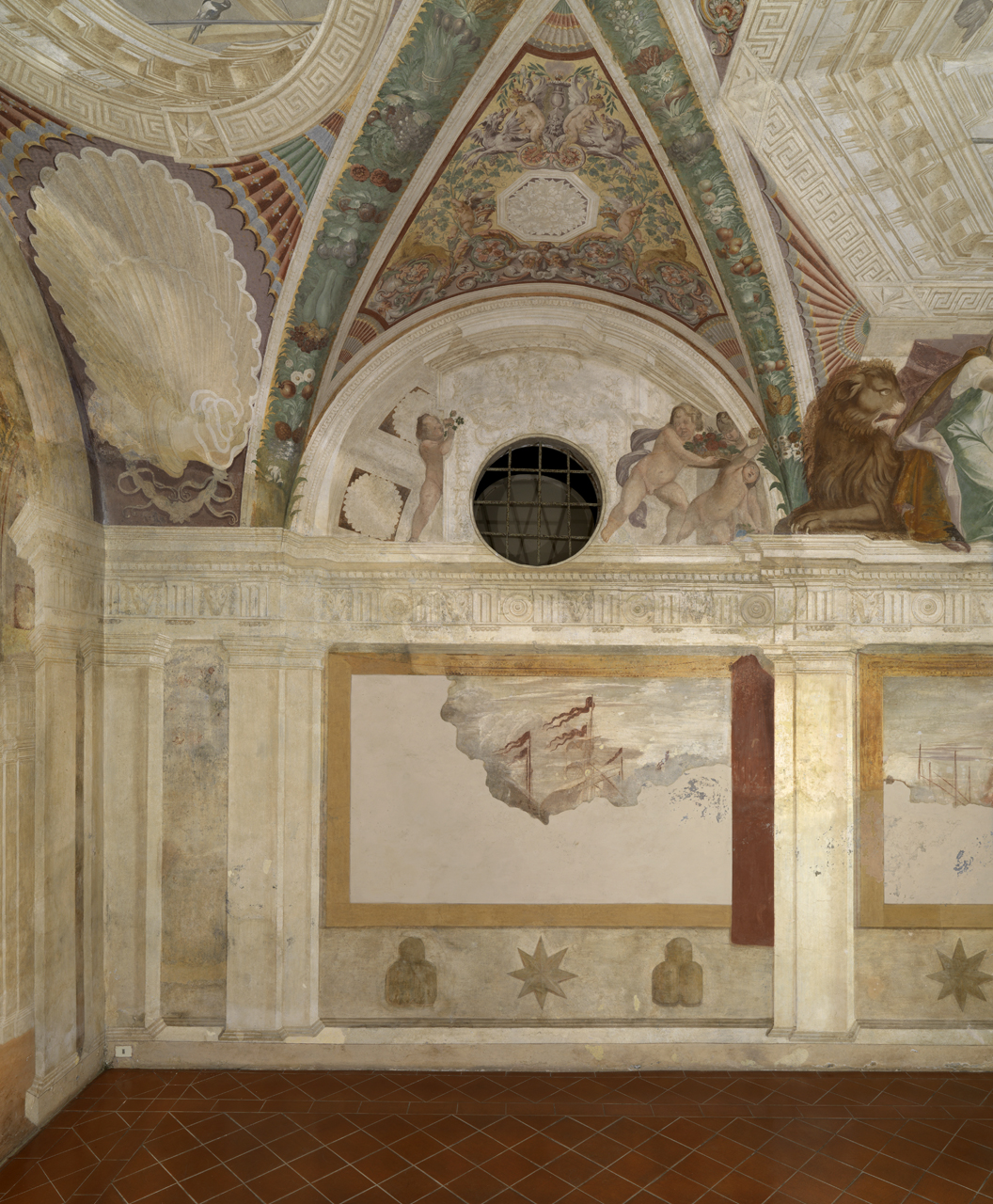 putti/ architettura illusionistica (dipinto murale, elemento d'insieme) di Tassi Agostino (e aiuti) (sec. XVII)