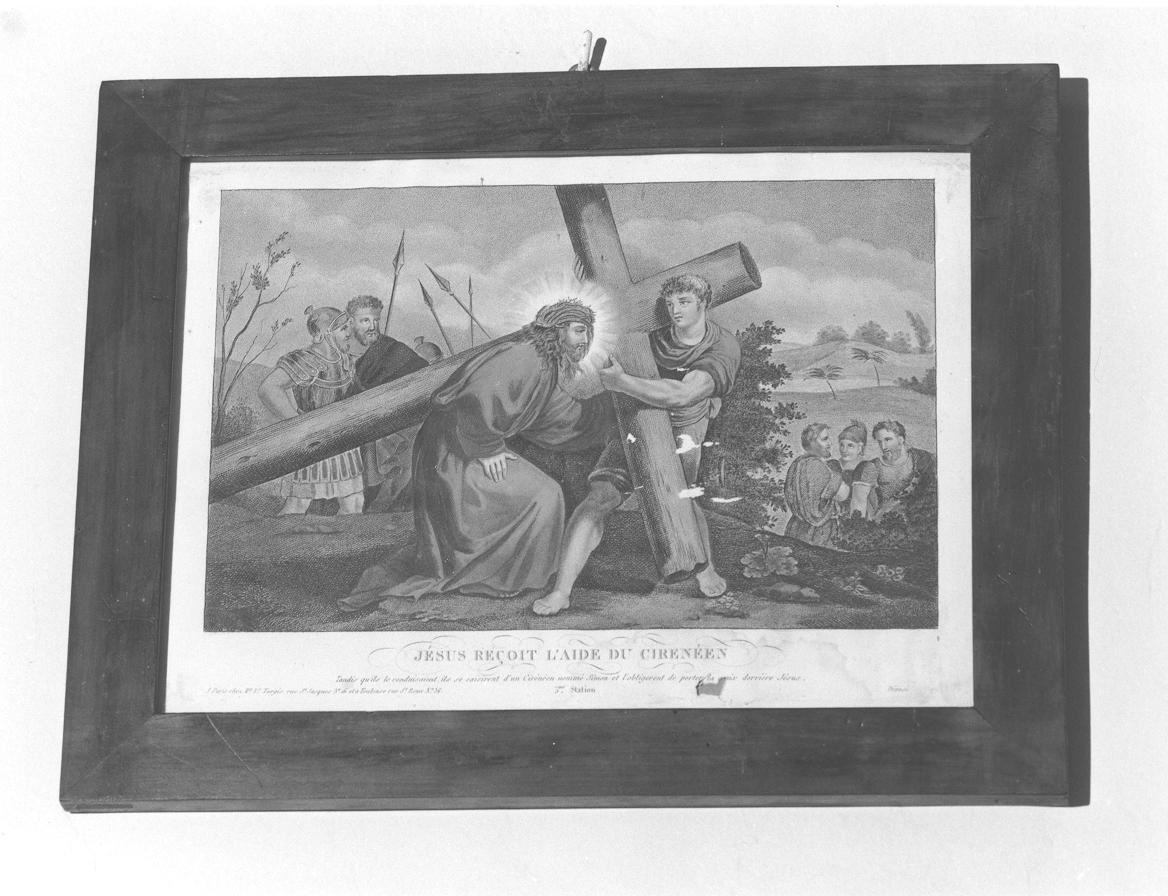 Stazione V: Gesù è aiutato dal Cireneo a portare la croce (stampa, elemento d'insieme) (seconda metà sec. XIX)